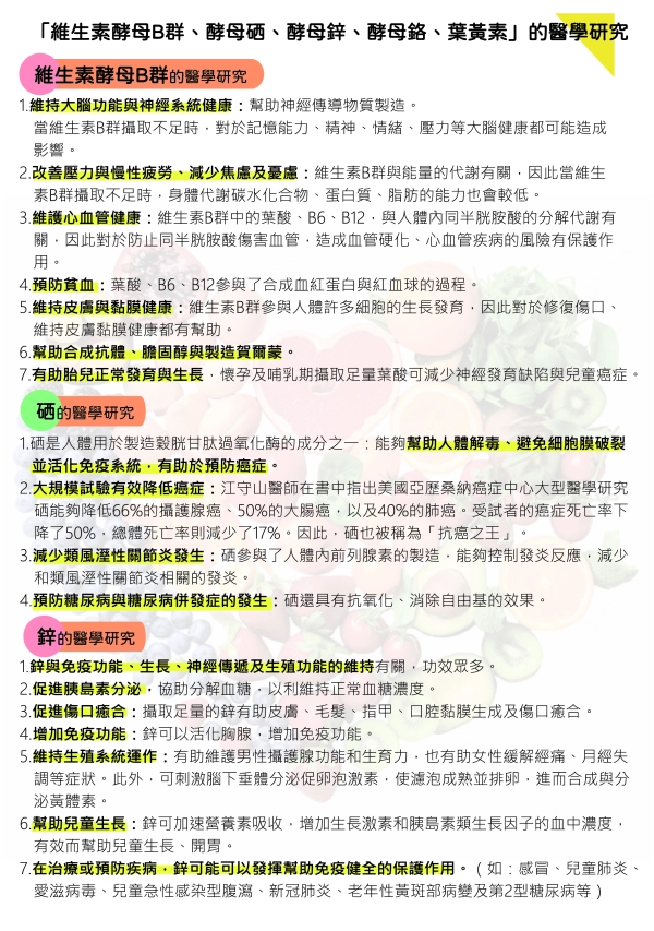 維生素酵母B群 酵母硒 酵母鋅 酵母鉻 葉黃素