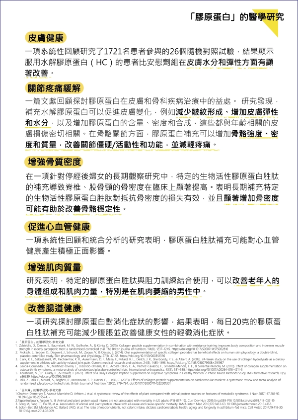 皮膚健康 緩解關節疼痛 骨質密度 心血管健康 肌肉質量 改善腸道健康